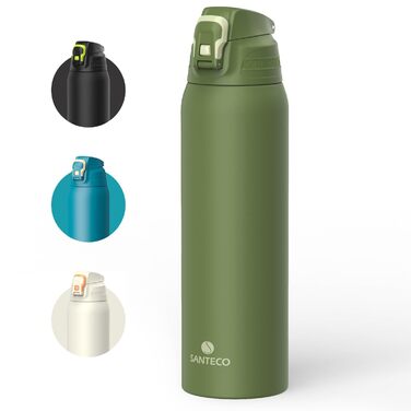Термофляга SANTECO 1.5л з нековзним замком, нержавіюча сталь, BPA-Free, з чохлом для подорожей та кемпінгу, зелений мох