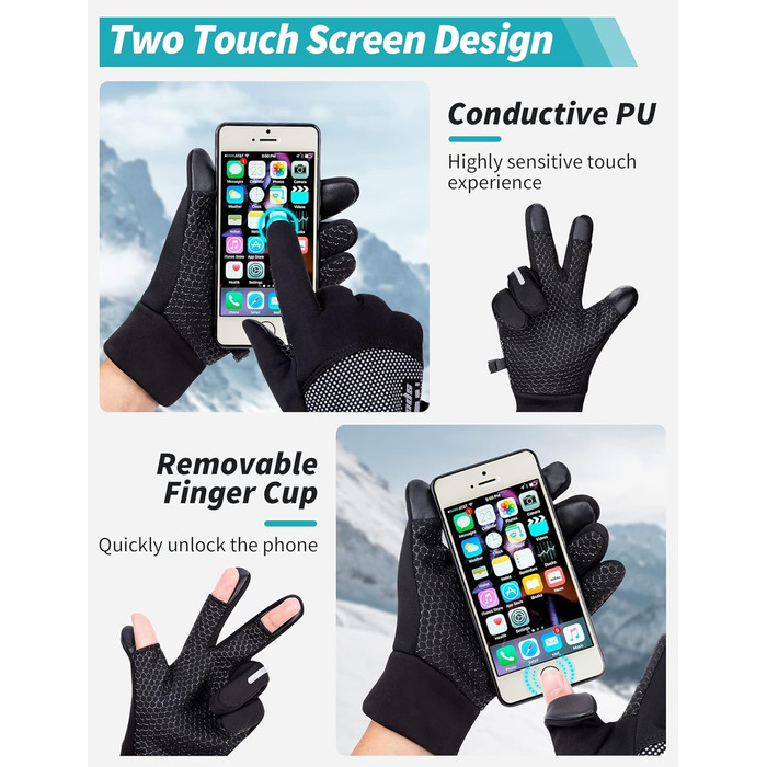 Becellen Велосипедні рукавички чоловічі зимові безпальцеві термо рукавички з сенсорним екраном, неслизькі для велосипеда, мотоцикла, бігу, катання на лижах, активного відпочинку (чорні)
