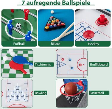 Ігровий стіл DREAMADE 14-в-1: футбол, хокей, більярд, теніс, шахи, боулінг, шафлборд, баскетбол, Tic Tac Toe для дітей та дорослих