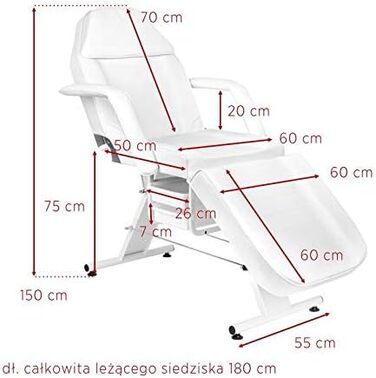 Косметологічне ліжко ACTIVESHOP Basic 202 - Масажне ліжко, стіл для масажу, крісло для масажу. Макс. вантажопідйомність 150 кг, преміум-шкіра PU, з полицею для зберігання. Розміри: 180 x 60 x 75 см (Д x Ш x В). Біле.