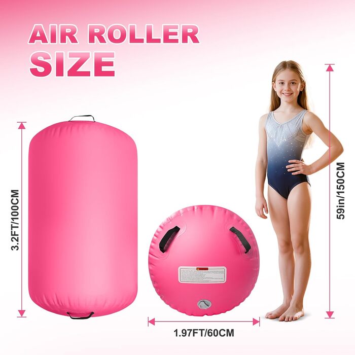 Airtrack мат для гімнастики 10 см, 3м/4м + повітряний рол 100x60см, електричний насос (Рожевий, 300x100x10см + 100x60см)