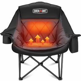 Овермонт: Обігрівальний XL стілець для кемпінгу, дорослий – складаний стілець, ідеальний для зимових походів, кемпінгу та риболовлі (Чорно-сірий)