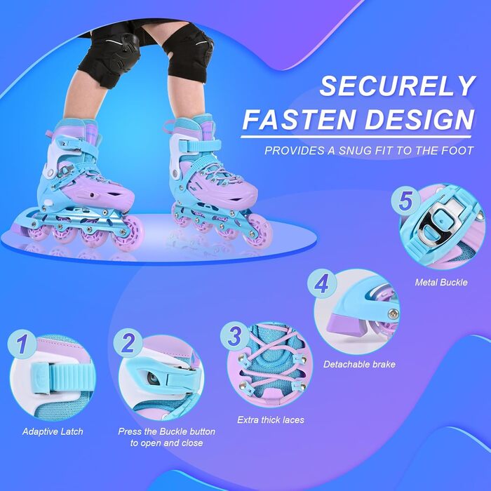 Дитячі ролики-інлайни для дівчаток з підсвічуванням коліс, фіолетовий колір. Підходять для початківців, для використання в приміщенні та на вулиці.