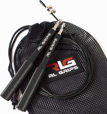 Стрибкове канатка RL Grips® з алюмінієвою ручкою та неслизьким покриттям - канатка з 2 мм тросом для кардіотренувань та фітнесу (Чорний)