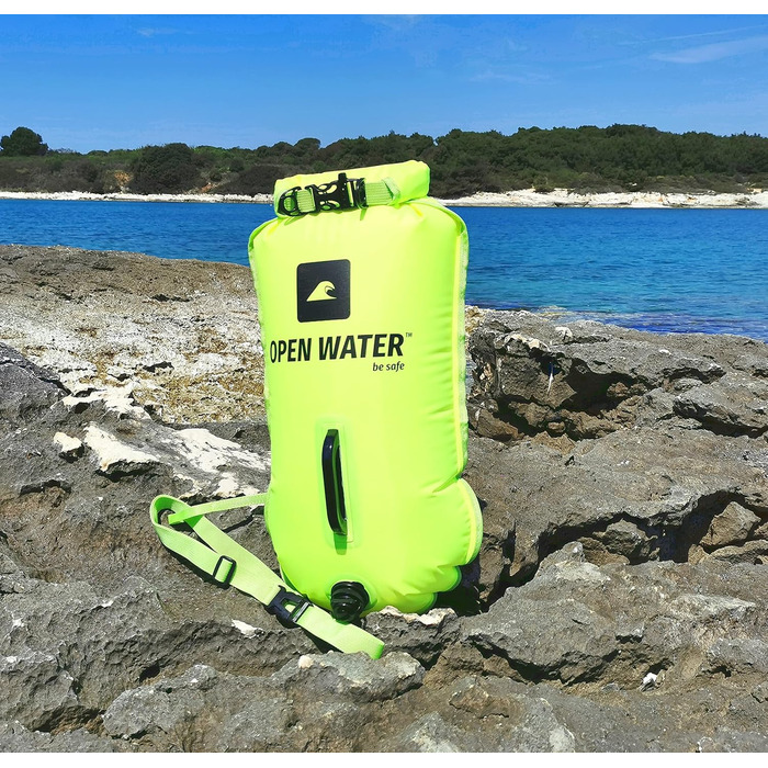 Надувна рятувальна бойовка OPENWATER XL, 28L, неонова зелена - велика плавуча платформа з кишенею