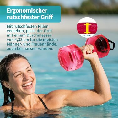 Водні ваги Fstcrt для плавання, покращені PE-гантелі, опір у воді, обладнання для аквааеробіки з неслизькою ручкою для акватерапії, фітнесу в басейні, водних вправ (рожевий)