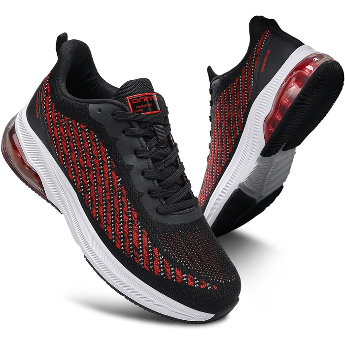Кросівки для чоловіків та жінок: спортивні, легкі, з повітряною подушкою, для бігу та фітнесу, дихаючі, розміри 36-47 EU, чорний та червоний кольори