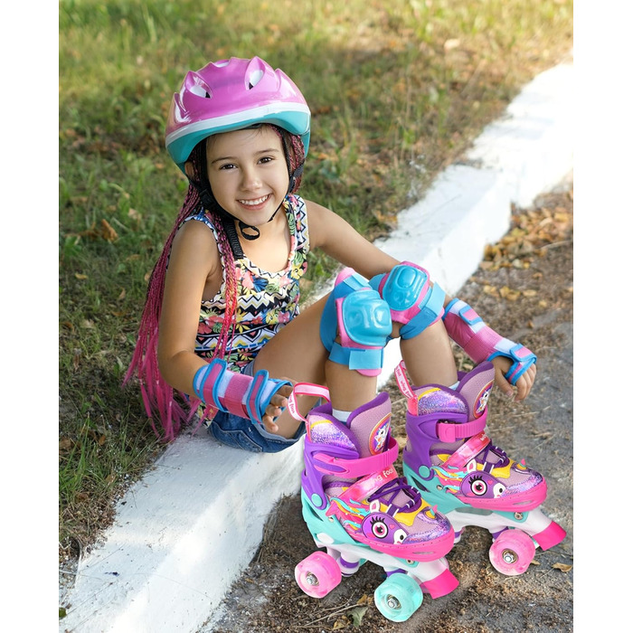 Дитячі ролики Єдиноріг для дівчаток та хлопчиків, регульовані розміри, світлові колеса, ролики-човники для початківців, фіолетовий колір