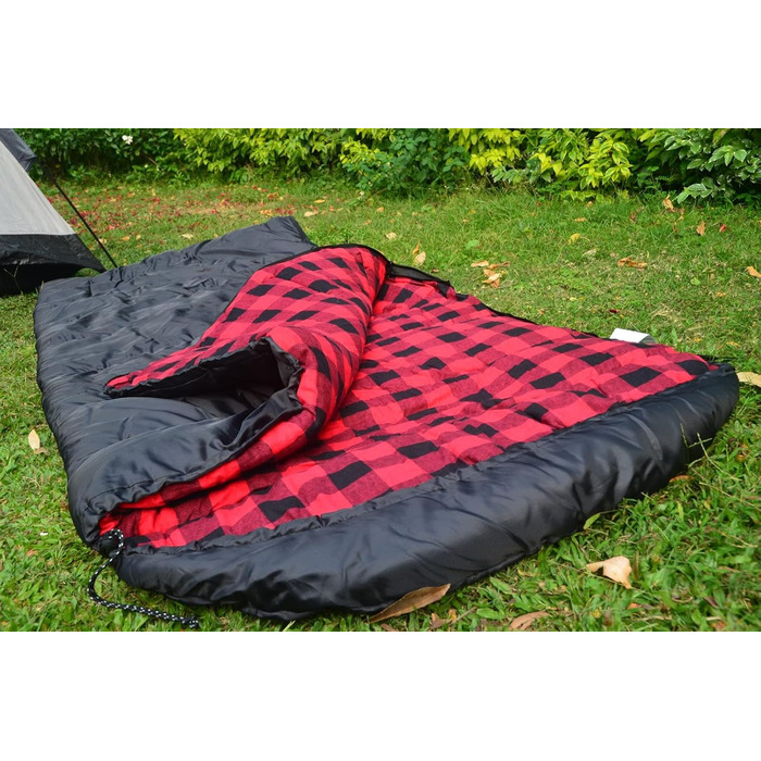 Спальний мішок Baumwoll-Flanell для дорослих, 100% бавовняний, для кемпінгу, піших прогулянок, подорожей з рюкзаком, легкий, 3-4 сезони (Чорний/Червоний, 2.8 кг)