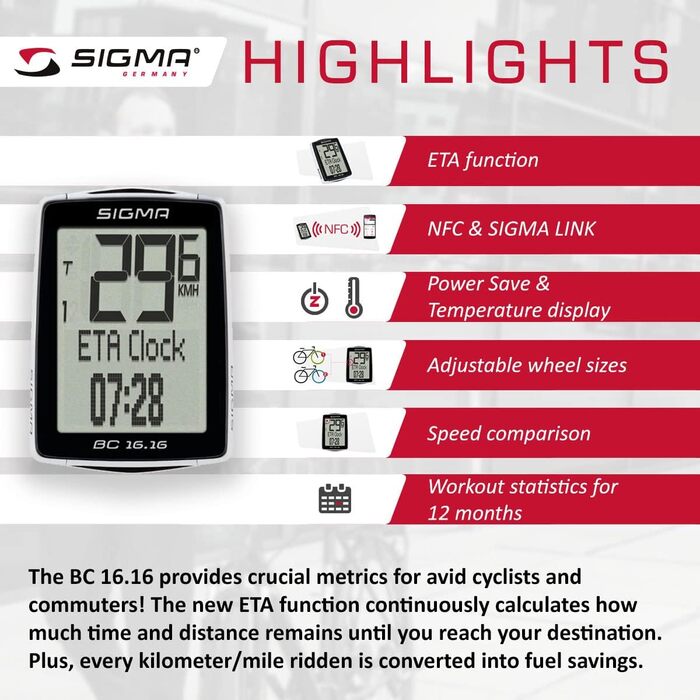 Велокомп’ютер Sigma Sport BC 16.16 STS, 16 функцій, бездротовий, чорний