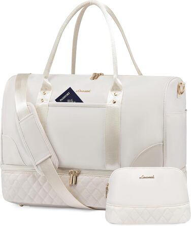 Сумка-мішок LOVEVOOK для жінок, дорожня сумочка-вікендер з відділенням для взуття та мокрих речей, 2 шт. у наборі, велика спортивна сумка, ручна поклажа для подорожей літаком, фітнесу, йоги, бежева, L (35 л)