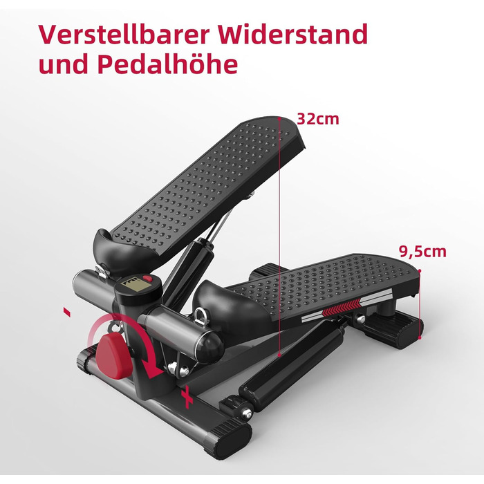 Міні-степер ST1 для дому: 2-в-1, з мотузками, LCD-дисплеєм, регулюванням навантаження, тренування ніг та рук, тихий та компактний, до 100 кг