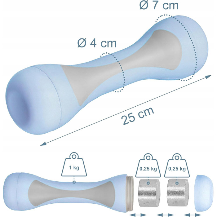 Набір регульованих гантелей Relaxdays, 2 шт., 1-2 кг, гумові