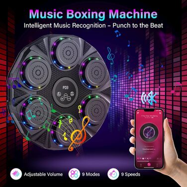 Музична бокс-машина Kidken з LED-підсвіткою, Bluetooth, 9 режимів швидкості та режим лічильника для дорослих та дітей - для тренувань та зняття стресу
