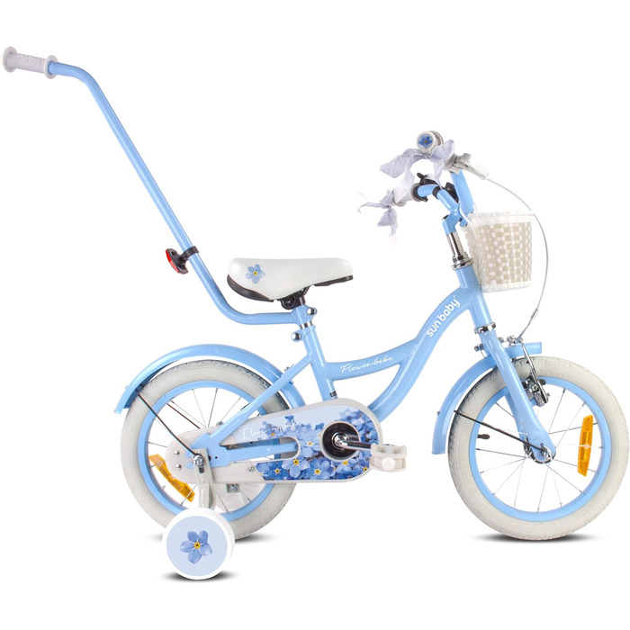 Дитяче велосипед Sun Baby Flower Bike для дівчаток, 14 дюймів, знімний ручка-штовхач, 2-6 років (Блакитний)