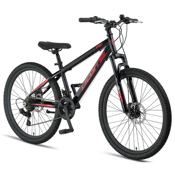 Гірський велосипед Licorne Bike Thunder Premium з дисковими гальмами, 26 дюймів, чорно-червоний, універсальний (для чоловіків, жінок та підлітків)