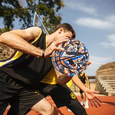 Баскетбольний м'яч FAKOFIS, розмір 5, для гри на вулиці та в залі, тренування, дорослі. (3 шт., камуфляжний оранжево-чорний)