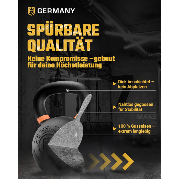 Кетлбел HQ Germany® з порошковим покриттям [2-32кг/Набори] - Набір чавунних кетлбелів преміум-якості з точністю ±2% - Кульова гиря, набір гир, кетл-бел, високоякісні кетлбели з порошковим покриттям (30кг)