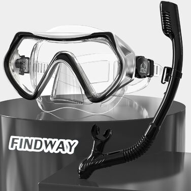 Маска для снорклінгу та дайвінгу Findway для дорослих та підлітків, з регульованим силіконовим ремінцем, HD скло, анти-затоплення, для плавання, снорклінгу та дайвінгу (срібно-чорний комплект)