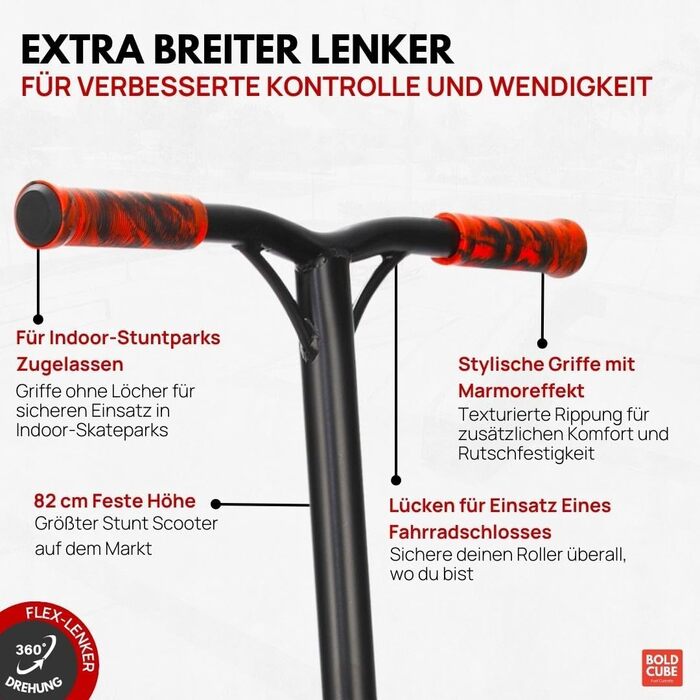 Трюковий самокат BOLDCUBE Deluxe Stunt Roller Black Fire з підшипниками ABEC 9 для дітей, підлітків та дорослих (6+ років)