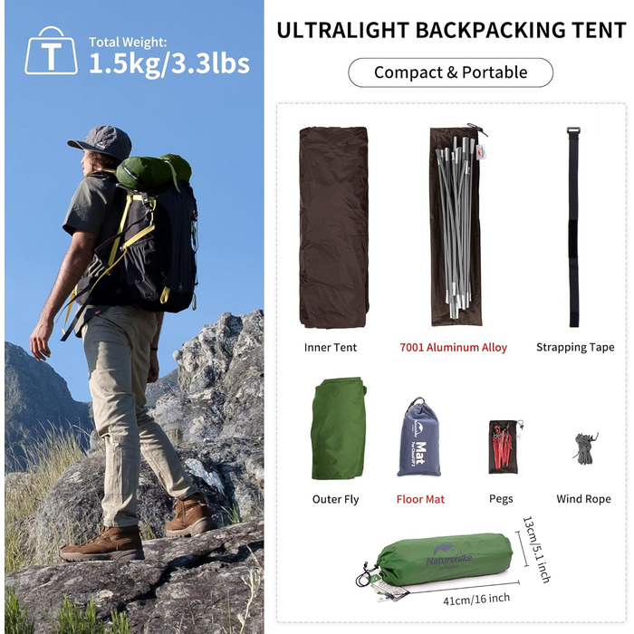 Намет Naturehike Cloud Up 1 - Ultraleichte Zelt для 1 особи (4 сезони, 20D, зелений)