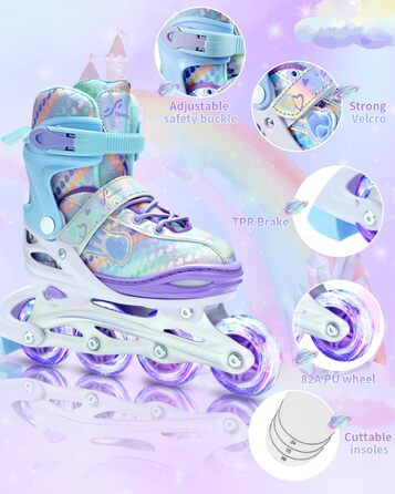 Дитячі ролики Inliner Sportneer з регульованим розміром 30-41, комплект з 6 захисниками та LED-підсвічуванням (фіолетовий)