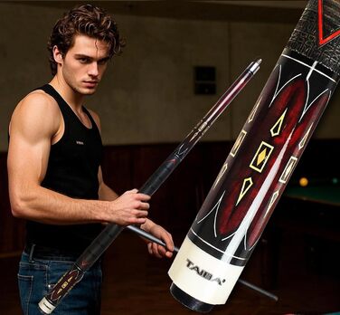 Більярдний кий TaiBa 2-частинний з ручкою з натуральної шкіри, канадський клен, 147.3 см, з муфтою, наконечник 13 мм, сталь, 19-21 oz, коричневий, винно-червоний, королівський синій