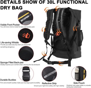 Водонепроникний мішок Blueshyhall Dry Bag 30L: рюкзак, ролтоп, 30 літрів - для каякінгу, кемпінгу, риболовлі, подорожей