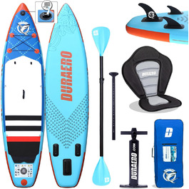 Надувна SUP-дошка 330x76x15 см, до 150 кг, з сидінням для каяка, тримачем для камери, повний комплект аксесуарів (весло, насос, рюкзак), синя