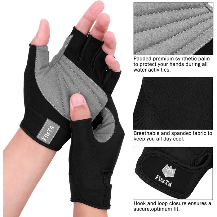 Спортивні рукавички FitsT4 для серфінгу та водних видів спорту, 3/4 пальці, чорний (M)
