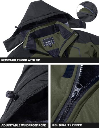 TACVASEN чоловіча зимова водонепроникна вітрозахисна куртка з флісовою підкладкою, для катання на лижах, дощовик з капюшоном, армійсько-зелений, XL