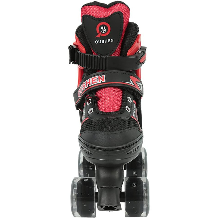 Інлайнери (ролики) для дітей та дорослих, розмір M, з великими колесами 76 мм, регульовані, світлодіодні, червоно-чорні