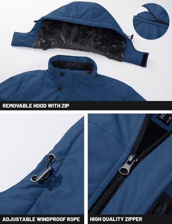 TACVASEN Куртка зимова чоловіча водонепроникна тепла флісова підкладка софтшелл дихаюча функціональна куртка з відстібаною капюшоном XL темно-синій