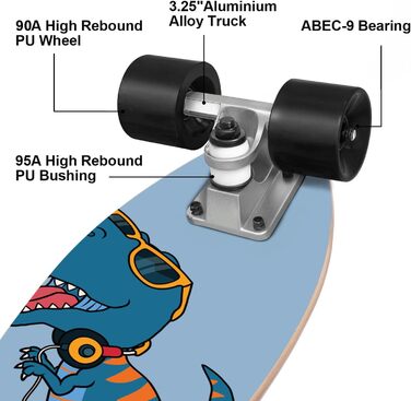 Скейтборд KO-ON Complete 22 дюйми Mini Cruiser для початківців, дітей, хлопчиків та дівчаток (Groove T-Rex)