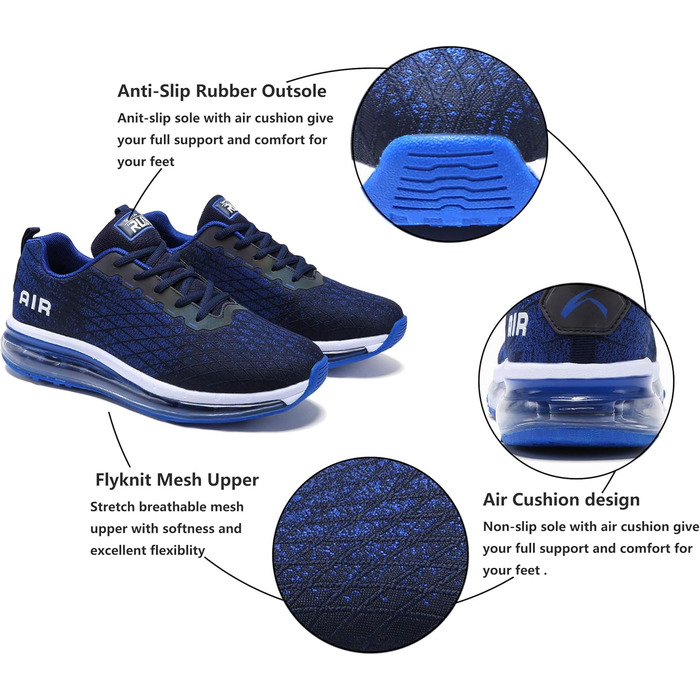 Кросівки для бігу Azooken: чоловічі та жіночі, для занять спортом, джогінгу, тенісу, бігу по вулицях, повсякденного носіння, активного відпочинку, фітнесу, трейлраннінгу. Розміри 36-47. Колір: білий, синій.