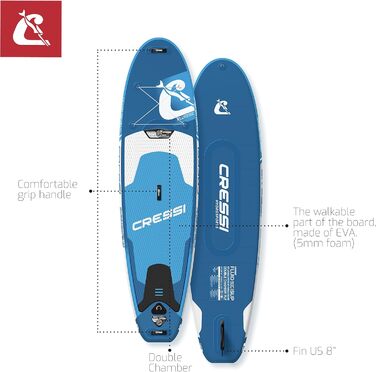 Надувна SUP дошка Cressi Isup комплект, 10'2'', синя, для дорослих, з повним набором аксесуарів, швидке надування, універсальна