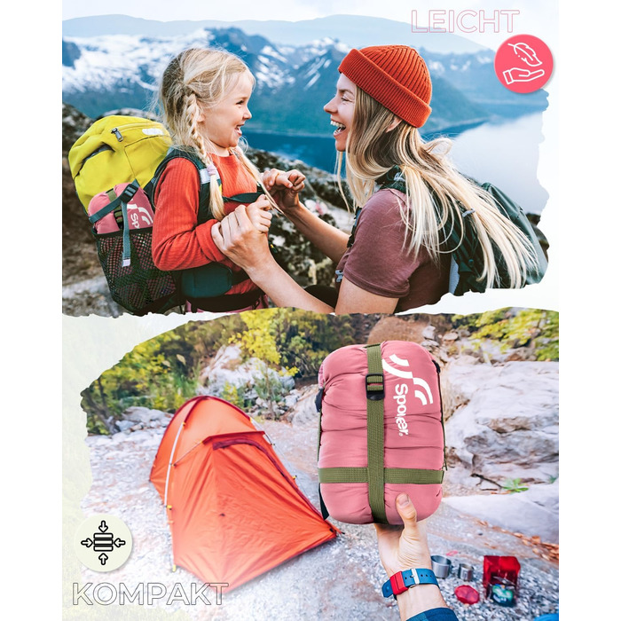 Сплячий мішок літній Sportneer 190x85 см: легкий, водонепроникний, для кемпінгу, походів, подорожей (рожевий)