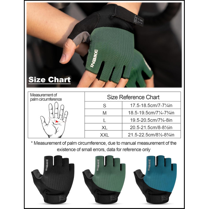 Велосипедні рукавички Inbike для чоловіків, напівпальцеві, літні, ударостійкі, еластичні, дихаючі, світловідбиваючі, зелені, розмір L