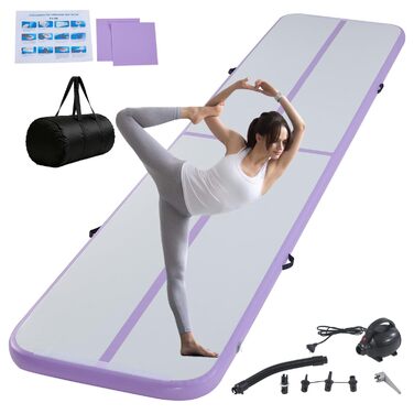 Гімнастичний мат Air Track для тумблінгу та йоги з електричним насосом, водонепроникний та протиковзний, фіолетовий (300x100x10 см)