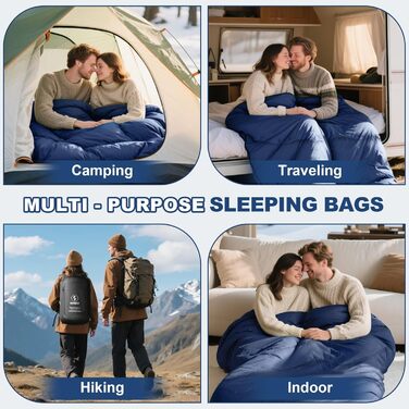 Спальний мішок Baumwolle для двох дорослих, зимовий, водонепроникний, теплий, Queen Size, для кемпінгу та подорожей на автодомі (Блакитний)