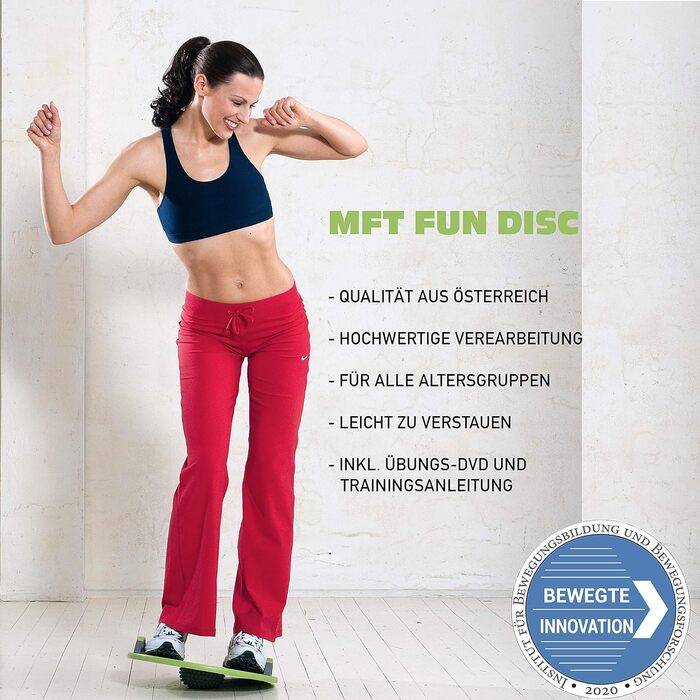 Балансувальна дошка MFT FUN DISC з дерева – міцний тренажер для зміцнення м'язів і координації, для дітей, дорослих і літніх, вироблено в Австрії