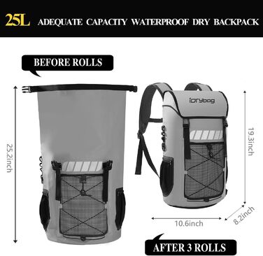 Водонепроникний рюкзак IDRYBAG для чоловіків, 25L - ідеальний для каякінгу та піших прогулянок (сірий)