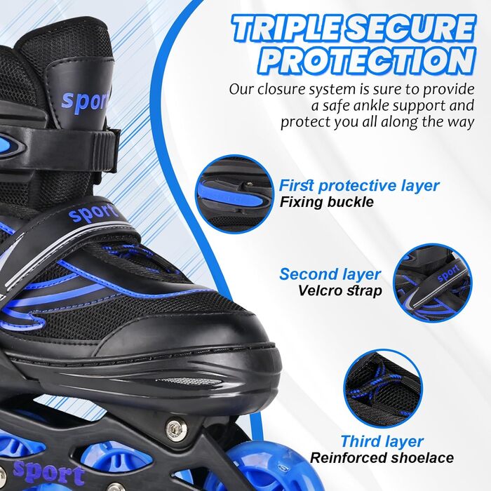 Дитячі ролики для катання в приміщенні та на вулиці, з підсвічуванням, для дівчаток та хлопчиків, розмір M, чорно-синій колір