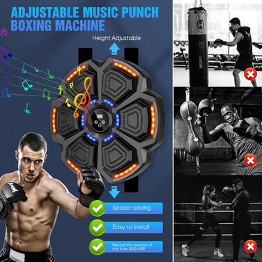 Музична боксерська машина з LED-підсвіткою та Bluetooth, для дорослих та дітей, чорна