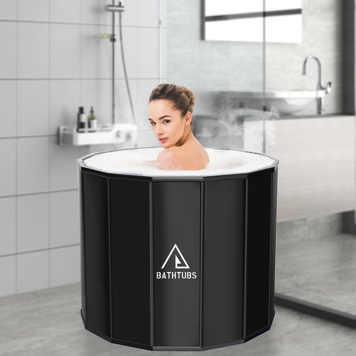 Портативна складана ванна для дорослих STARBRILLIANT (80x66 см) — крижана ванна для відновлення м'язів, SPA та загартовування, чорна, розмір L