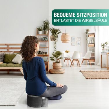 Йога подушка для медитації – кругла подушка з наповнювачем з лушпини гречаниці – 30 см, 14 см, збірна інструкція (PDF), знімний оксамитовий чохол (антрацит)