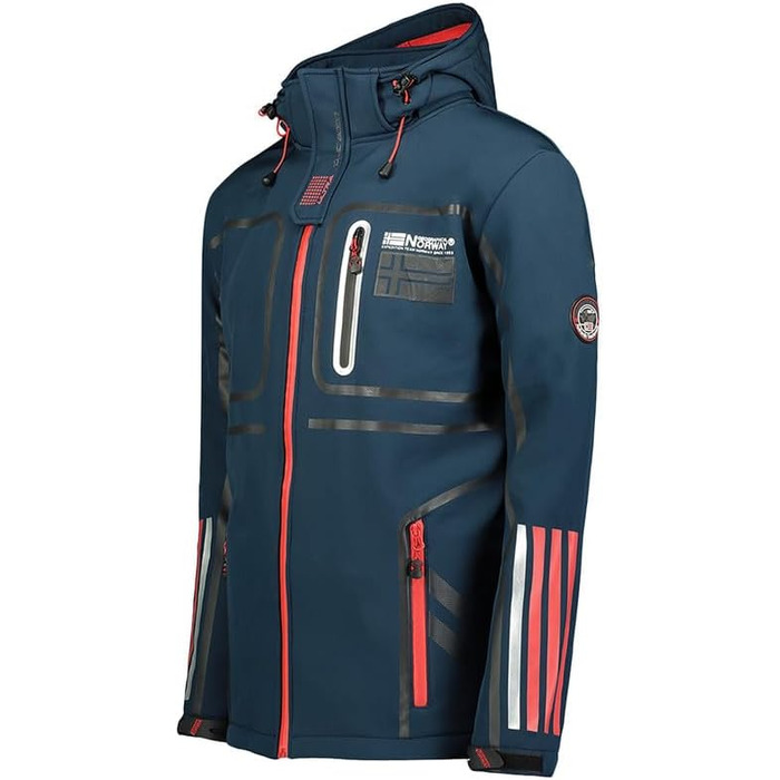 Чоловіча тактична куртка Geographical Norway Romano — водонепроникний та дихаючий віндбрейкер з капюшоном для походів та активного відпочинку, темно-синя