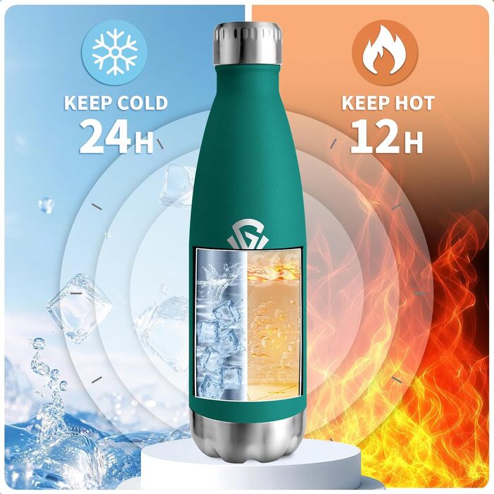 Термос-пляшка 750 мл, термокана з подвійними стінками, підходить для газованої води, без BPA, витокозахисна, ізольована пляшка з нержавіючої сталі для університету, роботи, подорожей, спорту, активного відпочинку, хлопчиків та дівчаток, 750 мл, темно-зеле