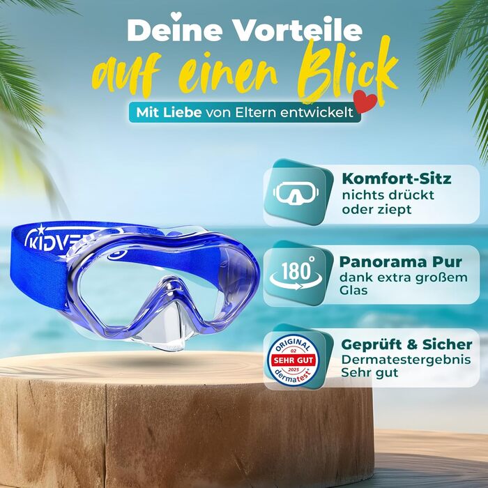 Набір для снорклінгу KIDVERSE для дітей 5-16 років: маска та трубка для плавання, блакитна.