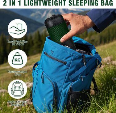Спальний мішок бавовна, ультралегкий туристичний спальник з двосторонньою блискавкою, спальник для кемпінгу та піших прогулянок (зелений)